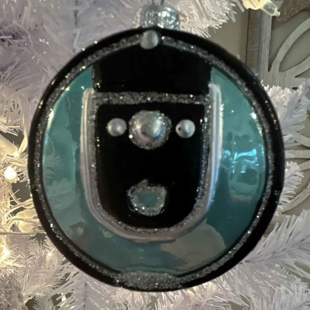 Ashland Glass Christmas Ornament Blue Black Silver Round Design